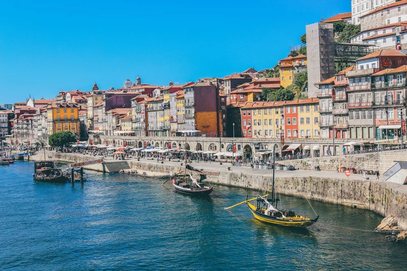 Colourful houses along the Douro river in Porto